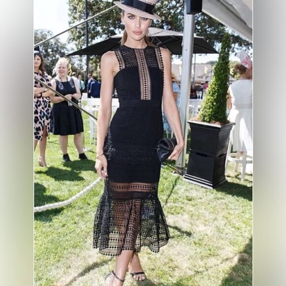 Authentic Self-Portrait Frilled Column Dress Mesh Laser Cut Dress - Picture 9 of 15